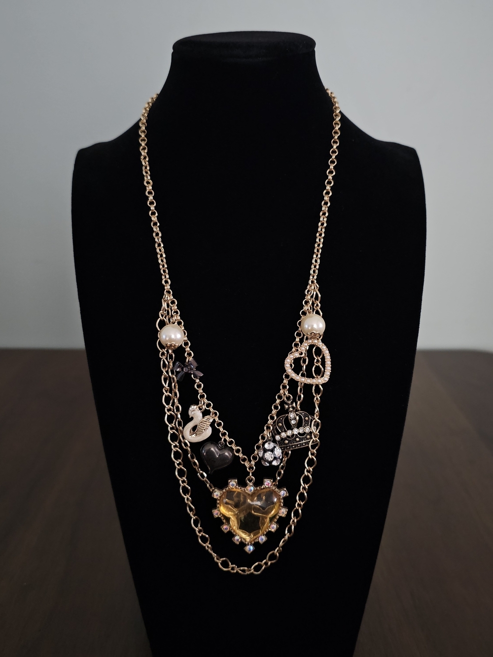 Betsey Johnson Gold-Tone Multi-Strand Lucite Heart Necklace - Women Jewelry